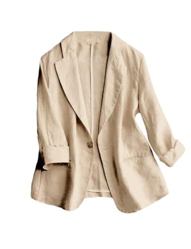 2024 Linen Blazer Women Lightweight Summer Jackets — Khaki
