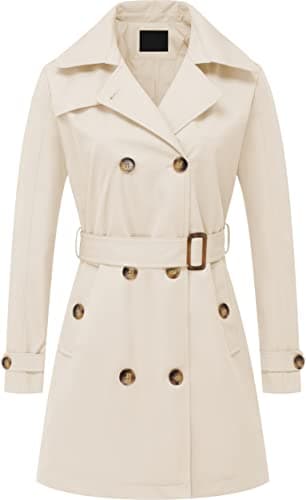 Chrisuno Women's Mid-Length Double Breasted Trench Coat with Hood — White