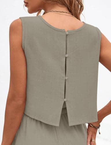 IDEALSANXUN Women's Casual Linen Tank Top for Spring Summer