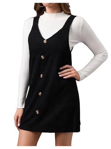 SOLY HUX Women's Pure Black V-Neck Corduroy Pinafore Short Dress X-Large