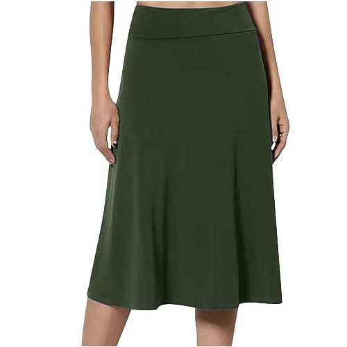 Spring & Summer High Waist Flared Midi Skirts for Women — Army Green