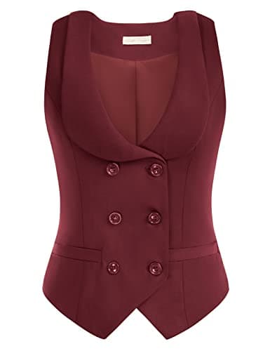 Belle Poque Women's Double Breasted Waistcoat with Vintage Lapel Collar & 2 Pockets — Wine Red