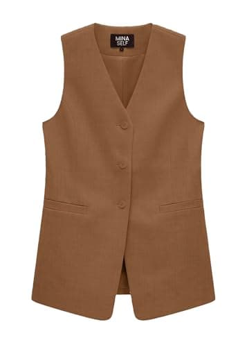 Mina Self 2025 Women's Lightweight Linen V-Neck Summer Blazer — Khaki