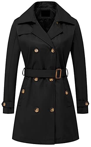 Chrisuno Women's Mid-Length Double Breasted Trench Coat with Hood — Black
