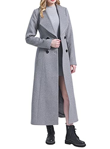 PENER Women's Classic Long Wool Trench Coat Winter Thick Double Breasted Jacket — Gray