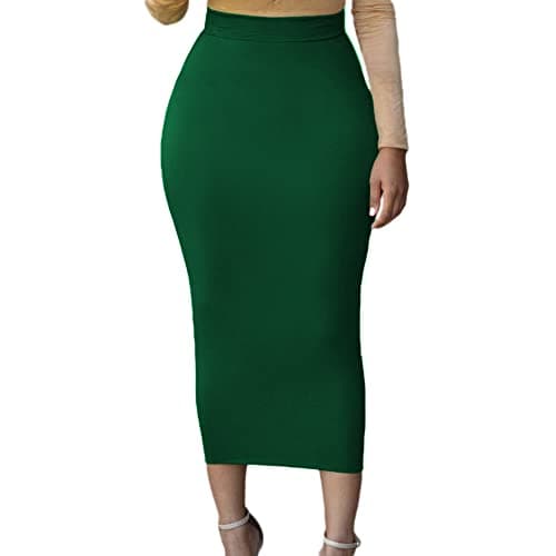 Lrady Women's High Waist Slim Maxi Pencil Skirts for Night Out Party — Dark Green