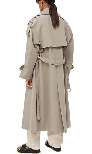 Womens Oversized Long Trench Coat Double Breasted Windproof Belted Overcoat