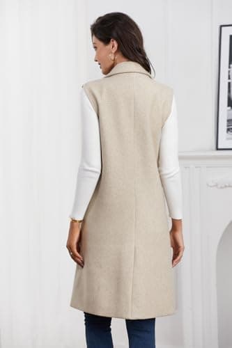 Idealsanxun Women's Fall Winter Wool Trench Coat Blazer Vest
