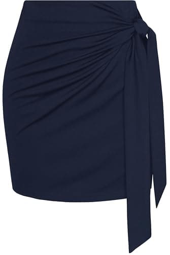Kate Kasin High Waist Elastic Plaid Mini Skirt with Bow Tie Stretch — Navy Blue