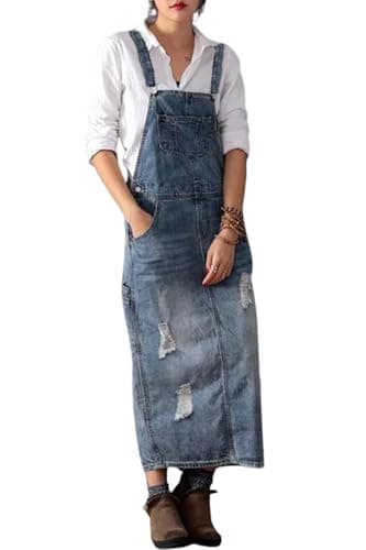 YOEASY Women's Distressed Denim Overall Dress