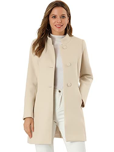 Allegra K Women's Mid-Long Winter Stand Collar Overcoat — Beige