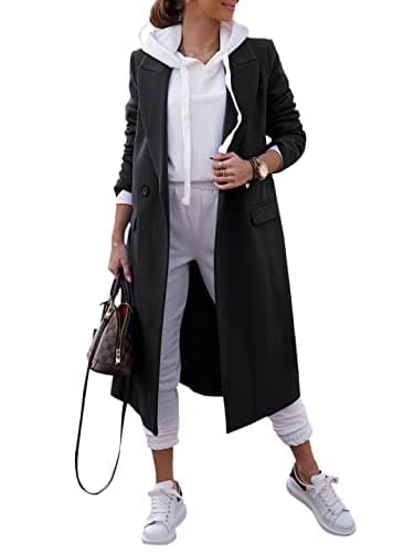 Zwurew Women's Double Breasted Pea Coat Wool Blend Winter Jackets — 02 Black