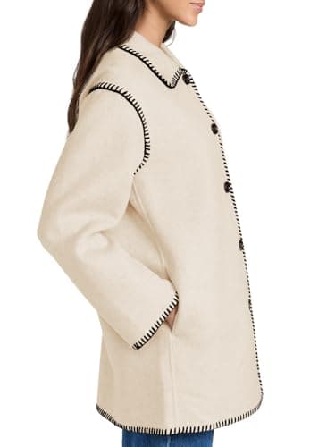 Yousify Women's Mid Length Wool Pea Coat Casual Winter Jacket