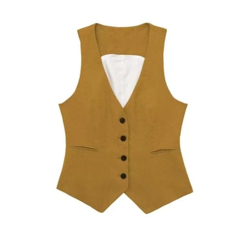 Korean Women's Sleeveless Linen Suit Vest Coat — Yellow