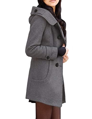 Tanming Warm Double Breasted Wool Pea Coat Jacket with Hood