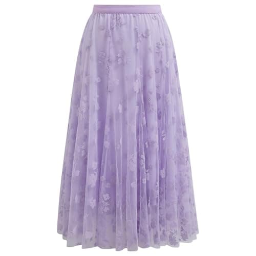 CHICWISH Women's 3D Posy Double-Layered Midi Skirt — Lavender
