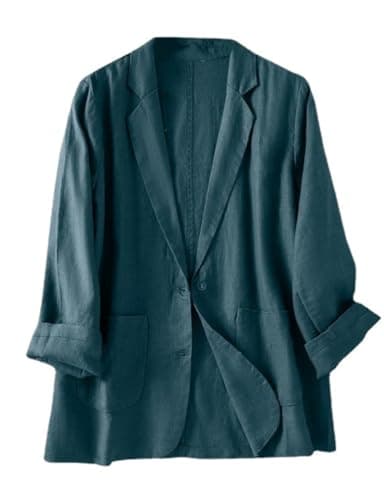 IDEALSANXUN Womens Linen Blazer - Lightweight Casual Suit Jacket — Deep Blue