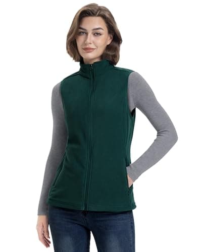 Women's Lightweight Warm Polar Fleece Vest with Zip Pockets for Winter — Forest Green
