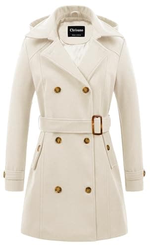 Chrisuno Women's Double Breasted Hooded Pea Coat — White