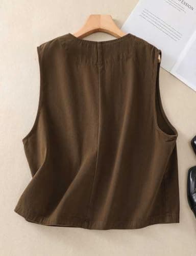 Womens Linen Button Down Sleeveless Blazer