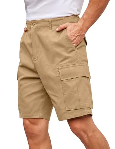 COOFANDY Men's Relaxed Fit Cotton Casual Shorts with Multi Pockets — Dark Khaki