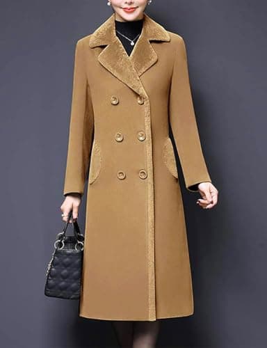 Women's Double Breasted Wool Peacoat with Fur Collar by IDEALSANXUN