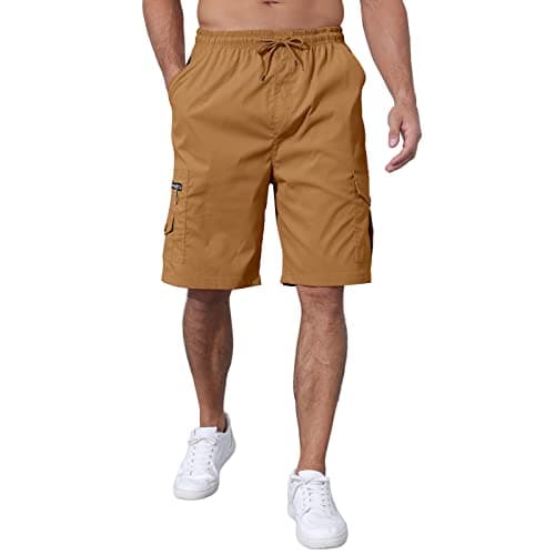 CTU Men's Elastic Waist Cargo Shorts with Multi-Pocket — Darkkhaki