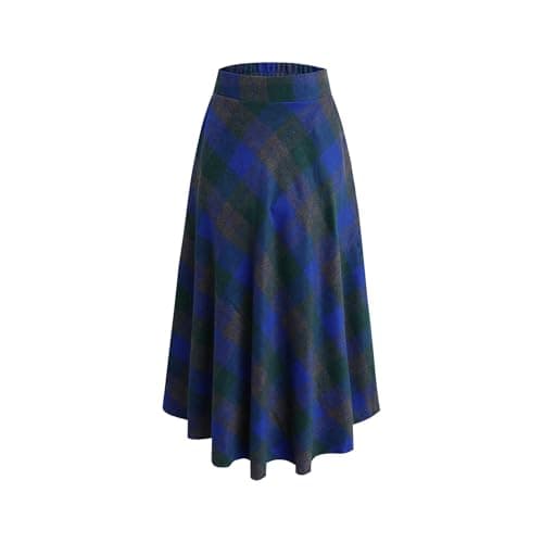 Artykey Women's High Waist Warm Plaid Wool Maxi Skirt S-3XL — 889 Blue