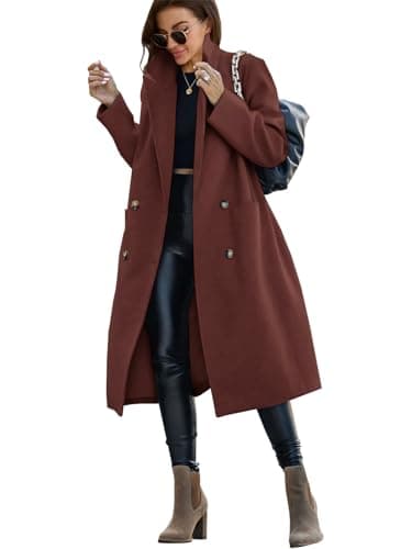 Saodimallsu Women's Trench Coat Winter Long Pea Coat Casual Office Overcoat with Pockets