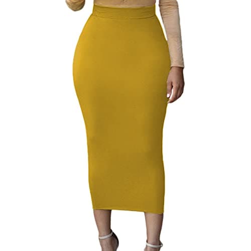Lrady Women's High Waist Slim Maxi Pencil Skirts for Night Out Party — Yellow