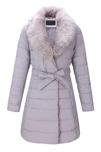 Bellivera Women's Winter Puffer Jacket with Removable Fur Collar — Gray