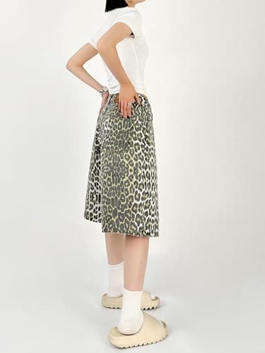 Vintage Y2k Leopard Print Oversized Jean Shorts