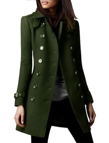 Women's Double Breasted Wool Pea Coat for Fall/Winter Fashion — Army