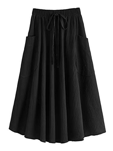 SweatyRocks Women's Casual High Waist Pleated Midi Skirt with Pocket — Black