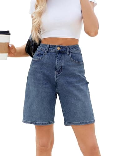 TOSATISFINE Women's High-Waisted Stretch Jean Shorts — B-blue