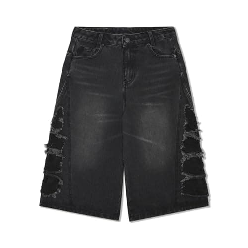 IDEWO Y2K Vintage Baggy Jean Shorts Wide Leg Denim Grunge Pants