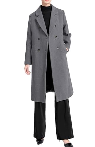 Minibee Women's Warm Wool Trench Coats Mid-Long Overcoat — Grey