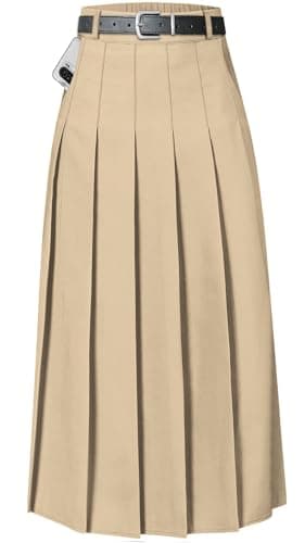 Sangtree Girls A-Line Pleated High Waist Fashion Skirt — Khaki