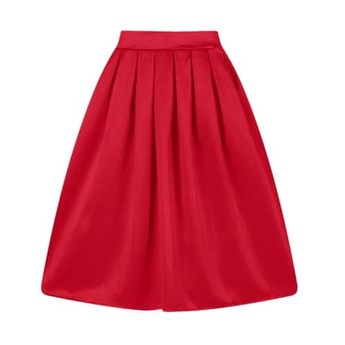 Taydey Vintage Pleated A-Line Skirts for Women — Red