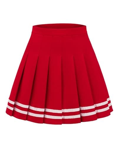Shestellar Women's Comfortable High-Waist Pleated Mini Skirt — Red White Strip