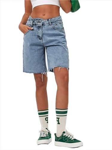 Alyweatry Y2K Loose Denim Bermuda Shorts for Women — Crossover Light Blue