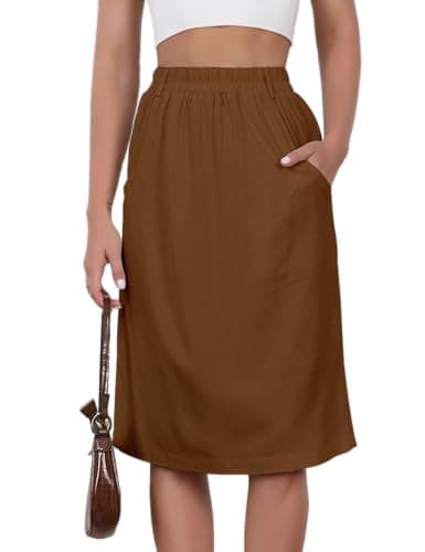 2024 Summer Women's Linen Midi Skirt with Pockets — Coffee