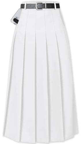 Sangtree Girls A-Line Pleated High Waist Fashion Skirt — White