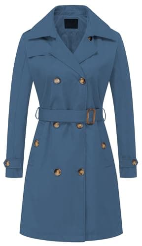 Chrisuno Women's Long Trench Coat with Belt and Hood — Dark Blue