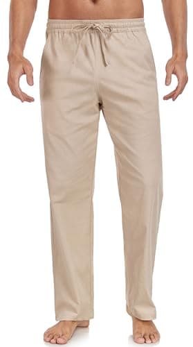 Janmid Men's Casual Linen Pants Elastic Waist Drawstring Yoga Beach trousers — B-dark Khaki