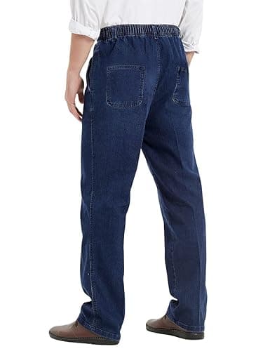 Men's Elastic Waist Jeans with Zipper and Button