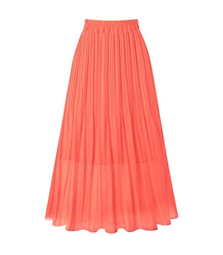 Chic Women's Chiffon Pleated A-Line Midi Skirt — Coral