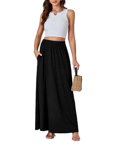 Vrtige Women's Casual High Waist Flowy Hem A-Line Maxi Skirt with Pockets