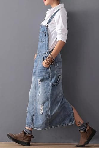 YOEASY Women's Distressed Denim Overall Dress