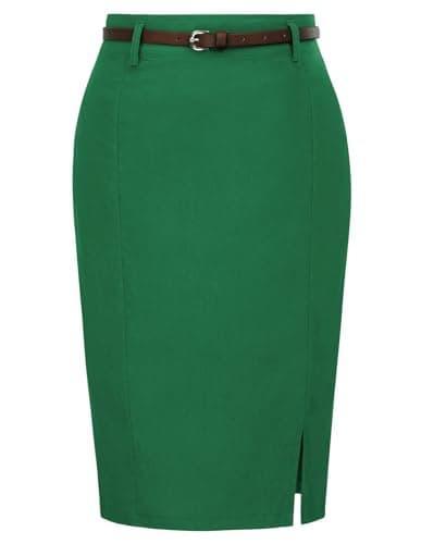 Kate Kasin Women's Bodycon Pencil Skirt with Belt — Dark Green
